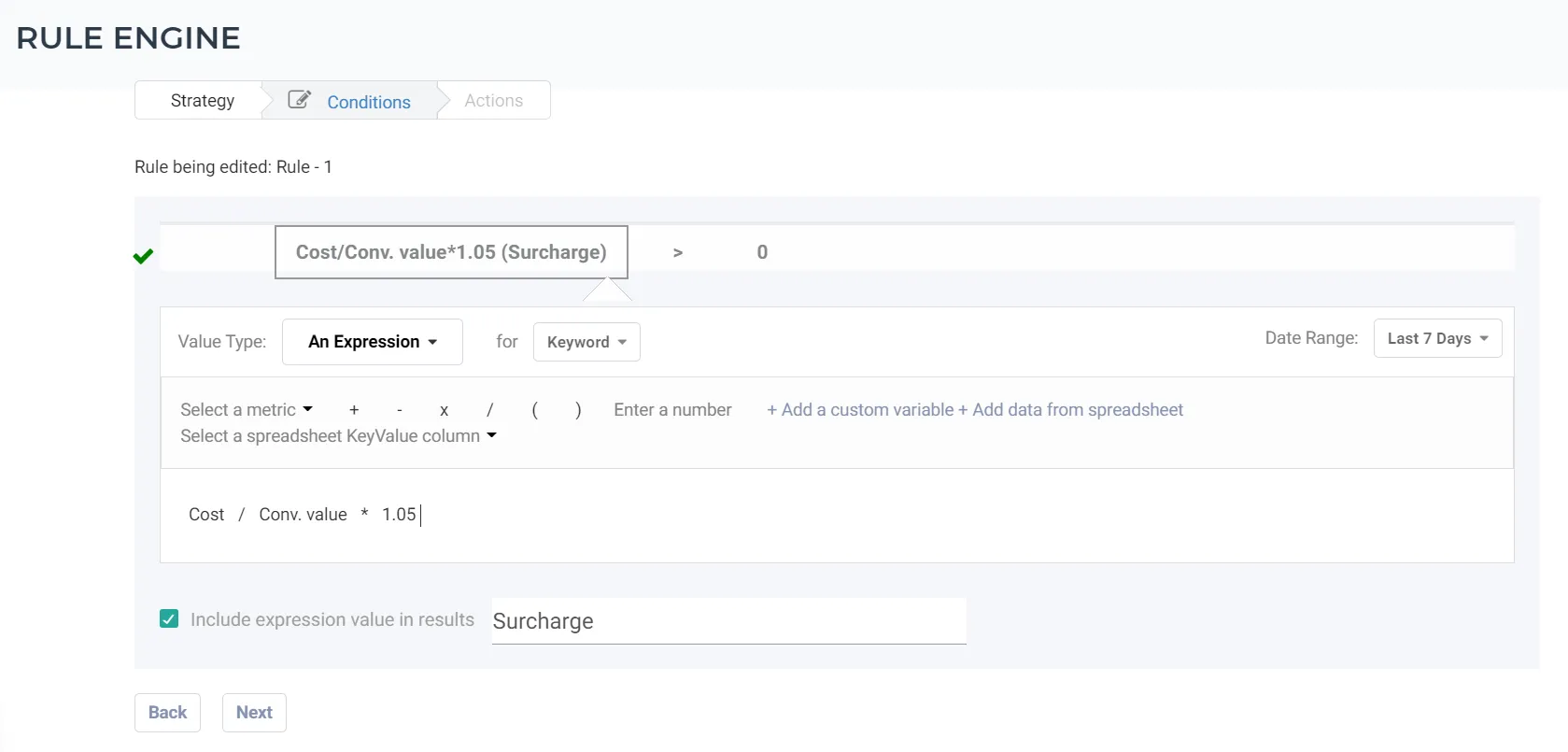 rule engine surcharge