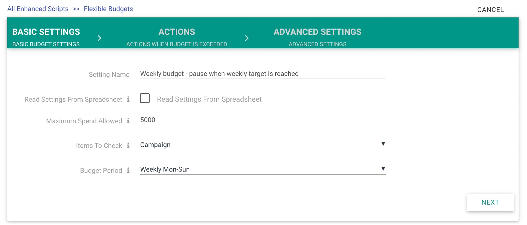 Pause campaigns when weekly spend cap is reached