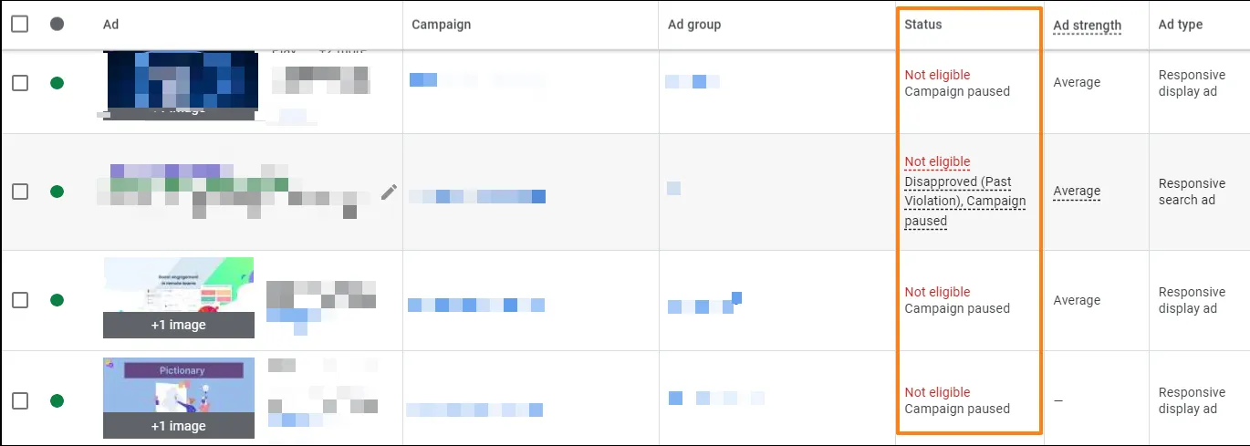 Ad status Checking ad status