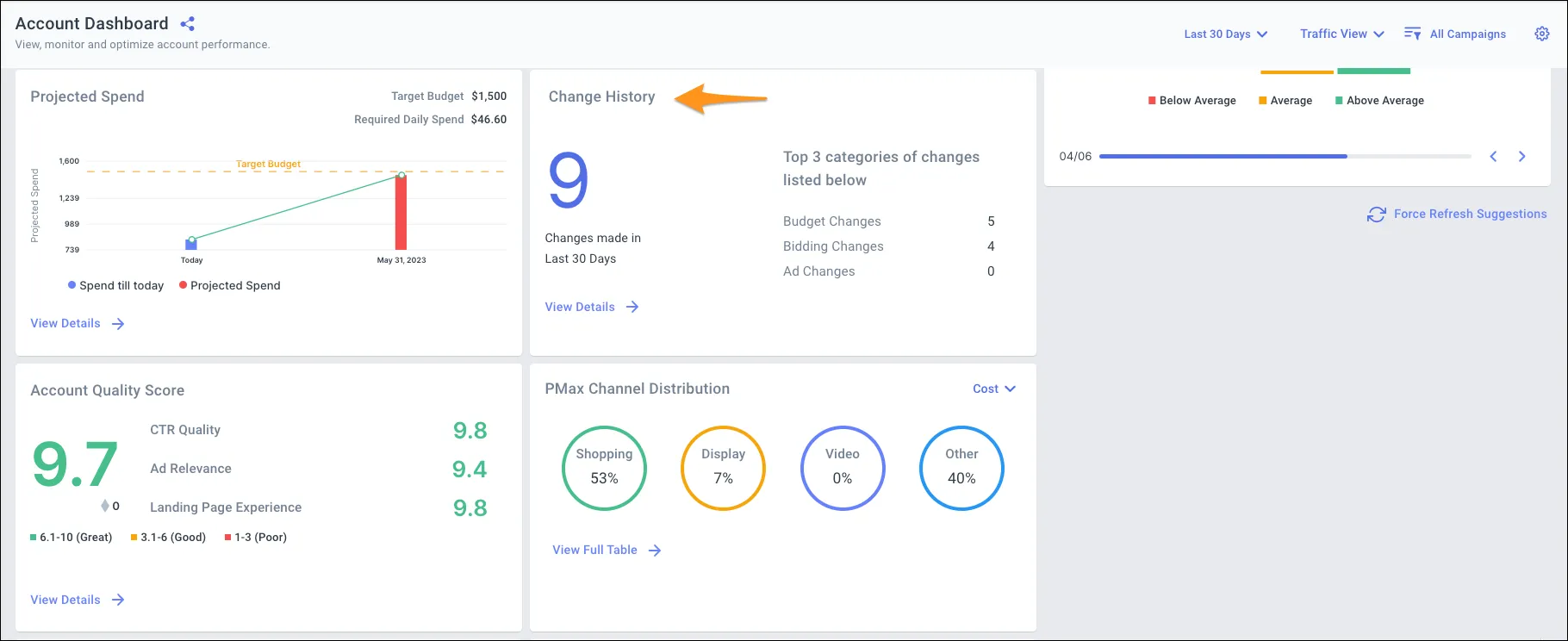 You can find the change history widget on the account dashboard You can find the change history widget on the account dashboard